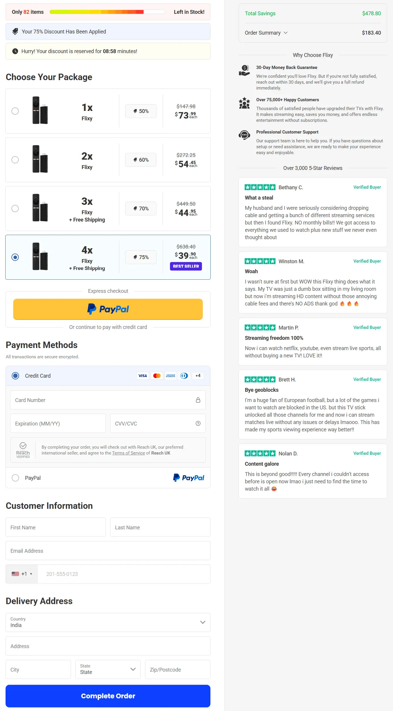 Flixy TV Smart Stick order page